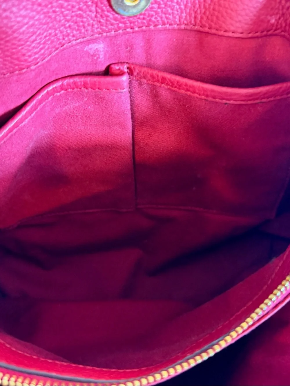 Tory Burch Deep Red Pebbled Leather Gold Chain Shoulder Tote Bag